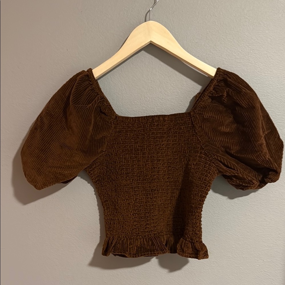 American Eagle Outfitters Brown Smocked Puff Sleeve Blouse